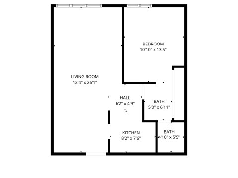 Floor plan for 1 bed, 1 bath, 560 sqft